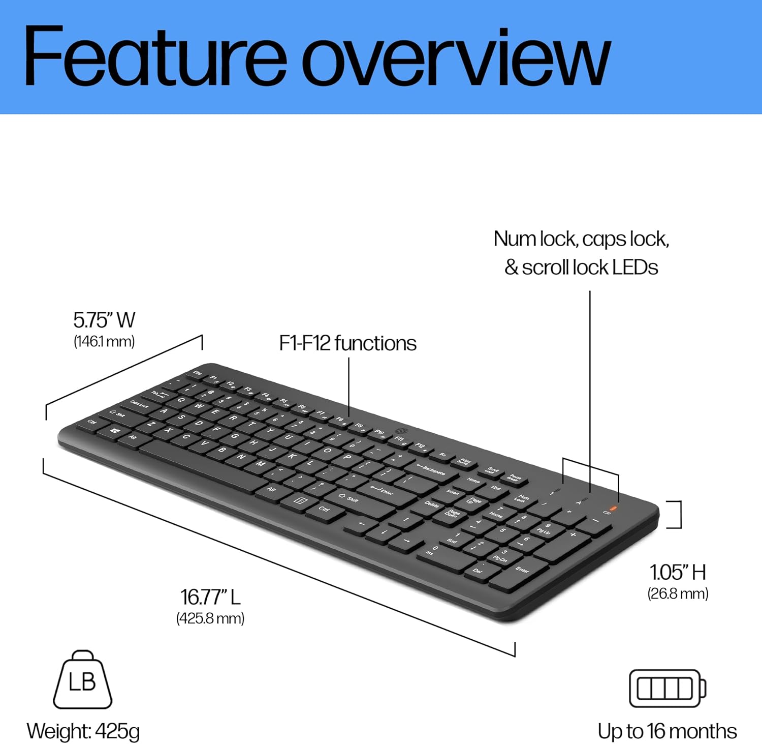 Teclado Inalámbrico HP 220 2.4GHz USB Chiclet Negro