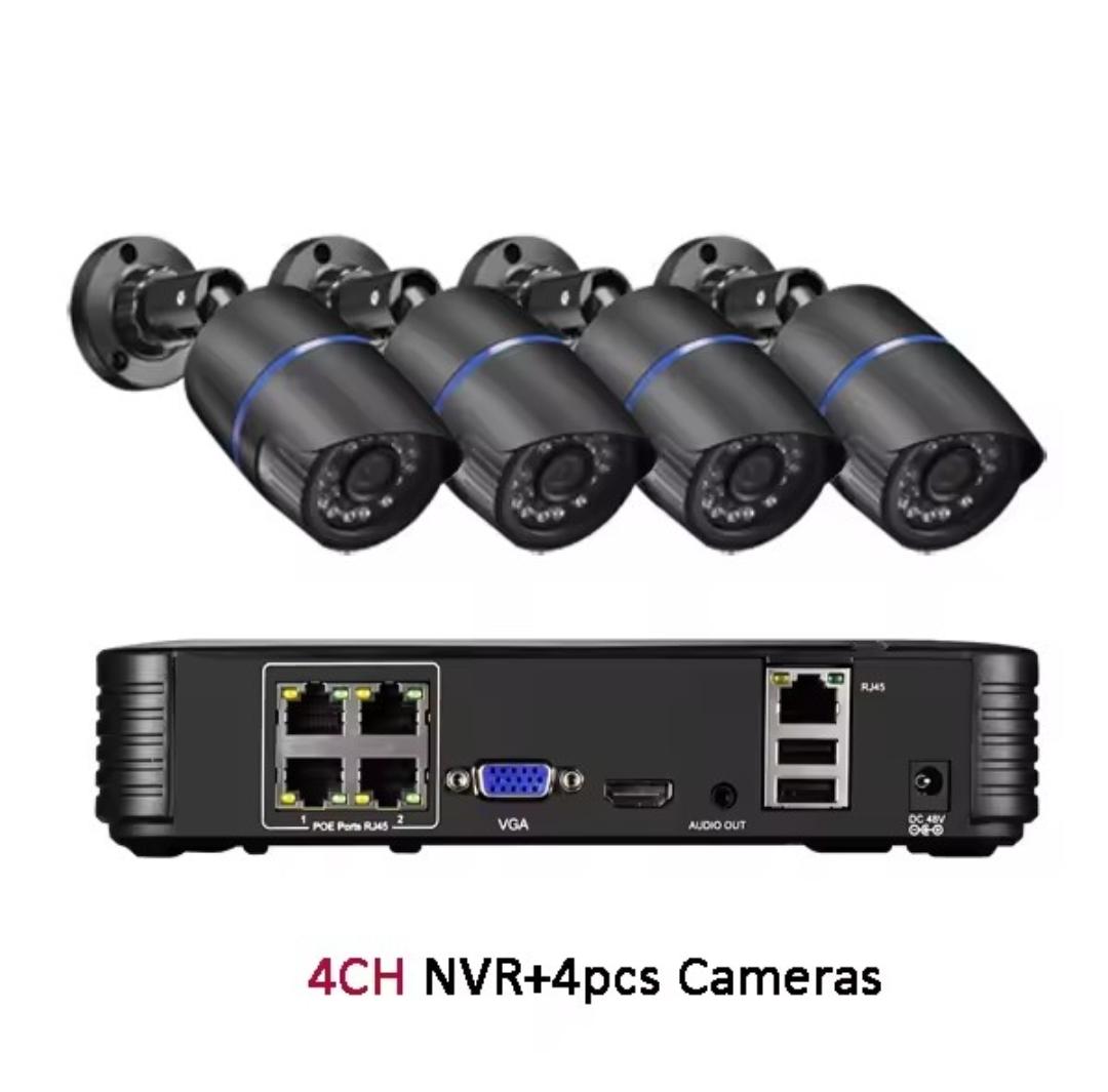 🎥 Kit Sistema de X4 Cámaras de Seguridad 4K 8MP POE con NVR H.265 8 Pueros POE+ – Kit CCTV Exterior con Audio y Visión Nocturna