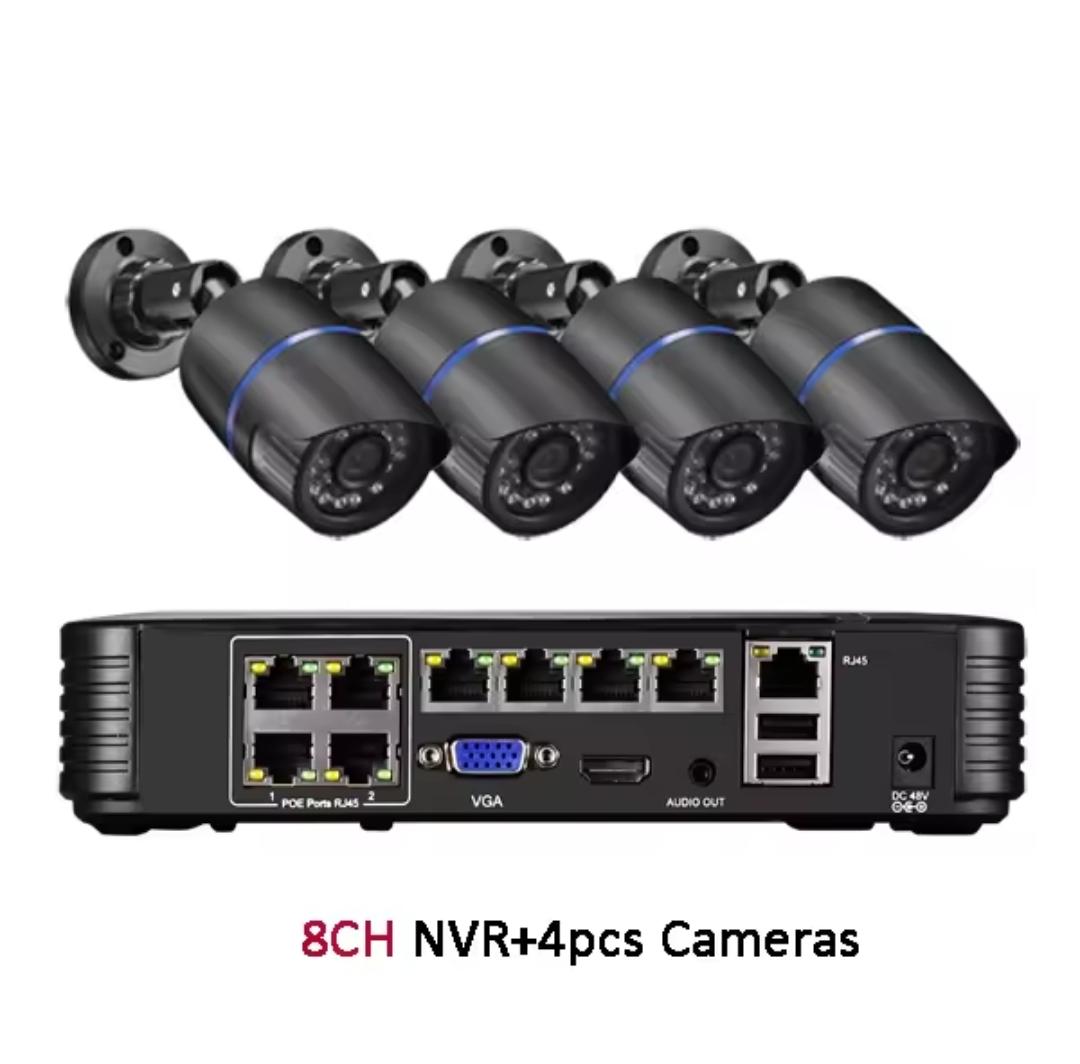 🎥 Kit Sistema de X4 Cámaras de Seguridad 4K 8MP POE con NVR H.265 8 Pueros POE+ – Kit CCTV Exterior con Audio y Visión Nocturna