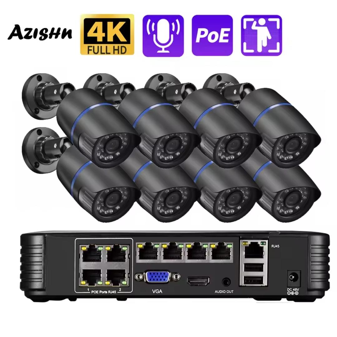 🎥 Kit Sistema de X4 Cámaras de Seguridad 4K 8MP POE con NVR H.265 8 Pueros POE+ – Kit CCTV Exterior con Audio y Visión Nocturna