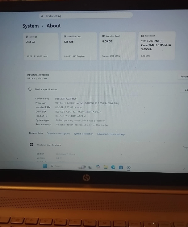 HP LAPTOP 17" | INTEL CORE i3 11ª GEN | 8GB RAM | SSD 256GB | WINDOWS 11