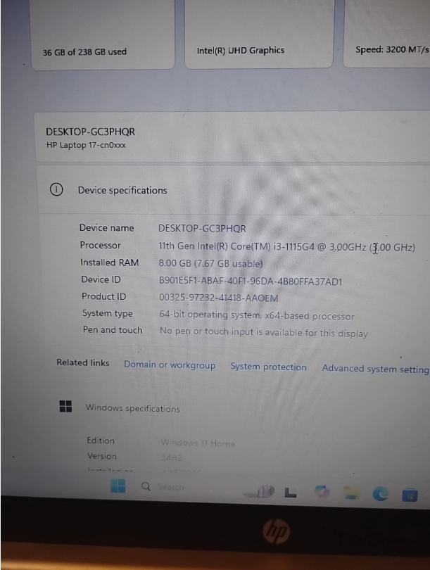 HP LAPTOP 17" | INTEL CORE i3 11ª GEN | 8GB RAM | SSD 256GB | WINDOWS 11